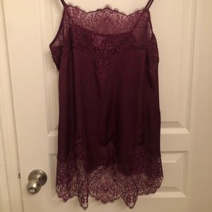 Burgundy satin and lace blouse
